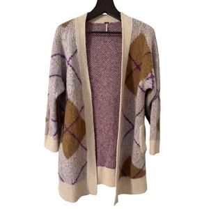 Free People Argyle Avenue Oversized Cardigan Wool Alpaca Blend Size Small
